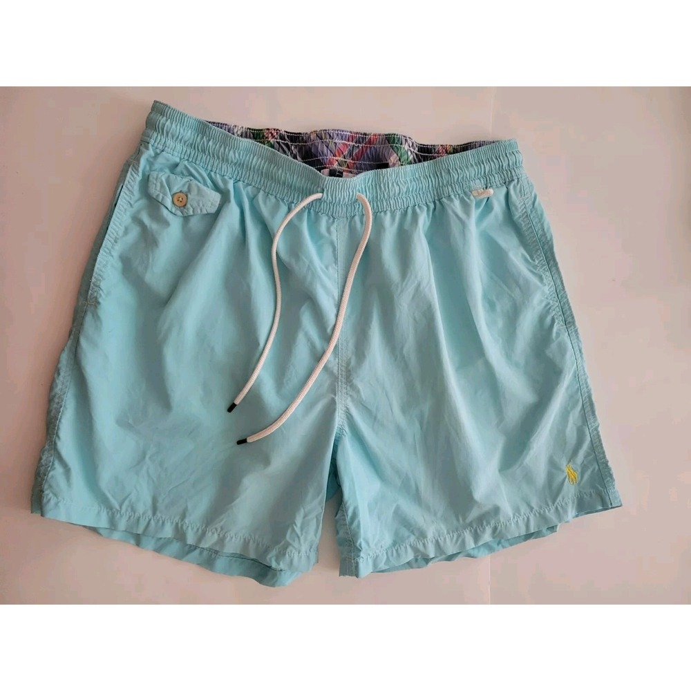 VTG Polo Ralph Lauren Swimwear Trunks Mesh‎ Lined Solid Blue Shorts Mens XXL